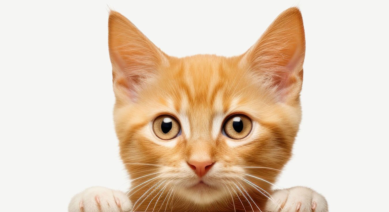 curious orange kitten peeking